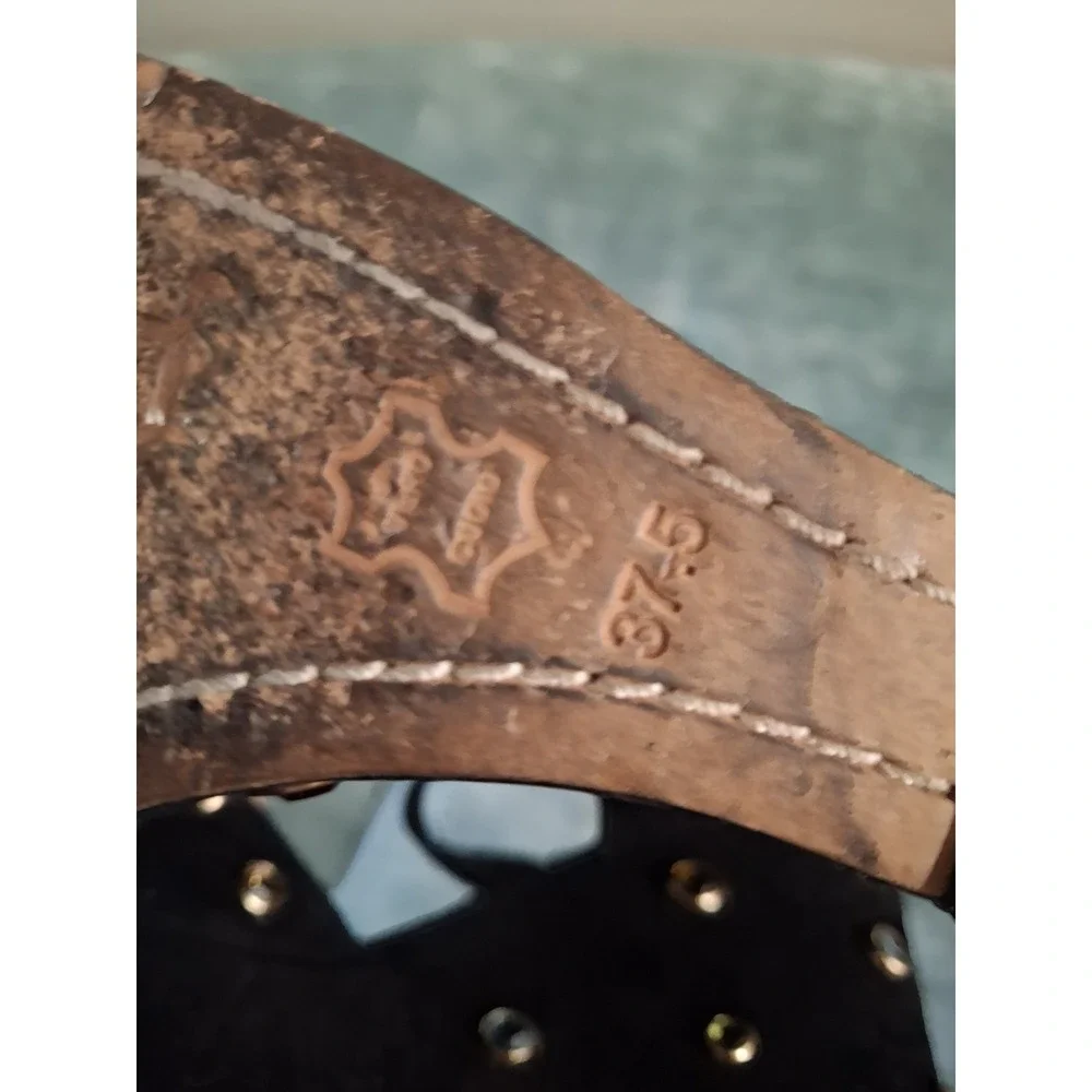 Alice + Olivia Black Suede Leather Platform Wedge Sandals Jewel Embellished 37.5